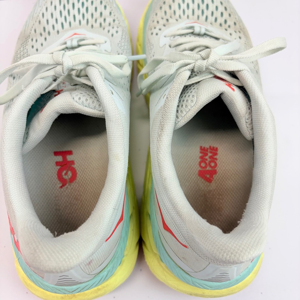 Hoka Clifton 7 Womens 8.5 Morning Mist Hot Coral Running Shoes - Picture 6 of 9